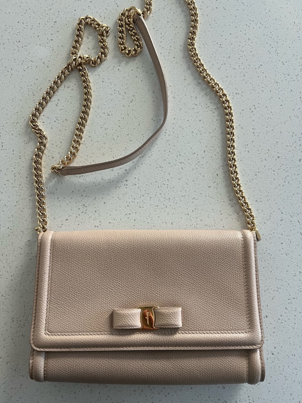 Ferragamo Nude Crossbody Bag with Gold Chain